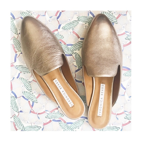 Veronica Beard Shoes - Veronica Beard Greyson Flat Metallic Leather Mules